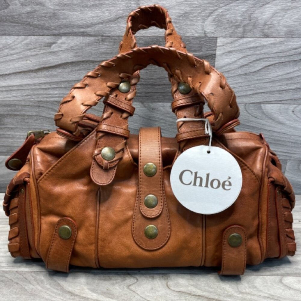 Chloe Silverado Natural Calfskin Leather Shoulder Bag with Whipstitch Detail